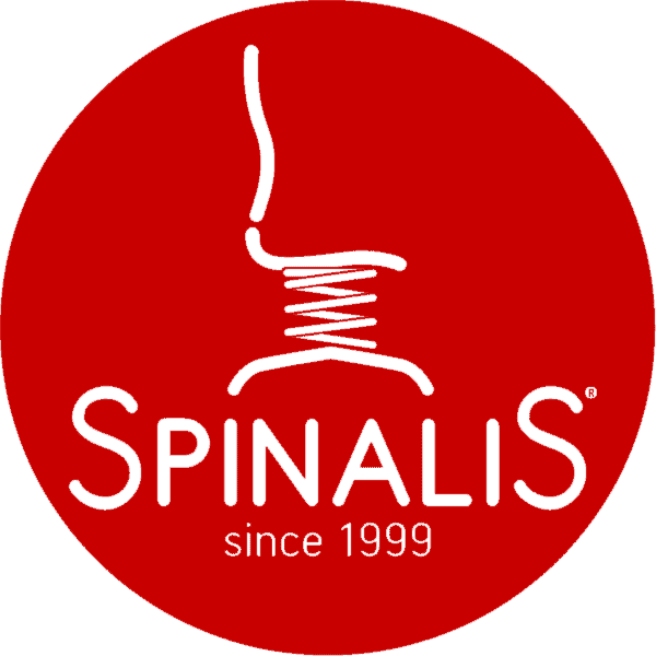 Spinalis logo belo na rdečem